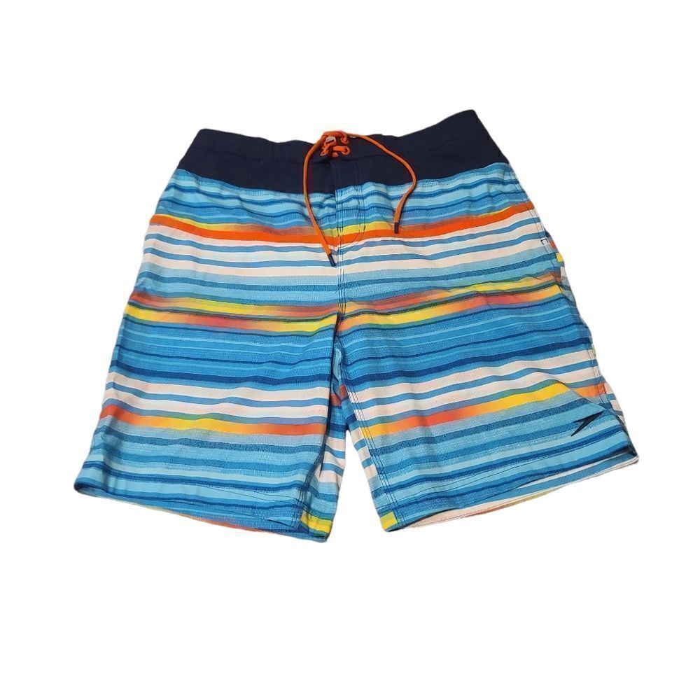 Speedo Blue Striped Swim Trunks Large